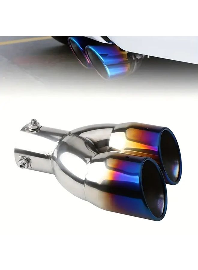 Blue Universal 2 5 Inch Inlet Dual Exhaust Tail Pipe Stainless Steel Muffler Tip - Image 1