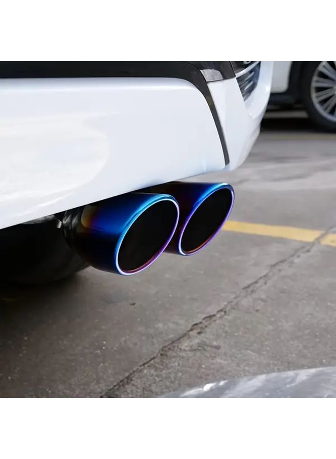 Blue Universal 2 5 Inch Inlet Dual Exhaust Tail Pipe Stainless Steel Muffler Tip - Image 3