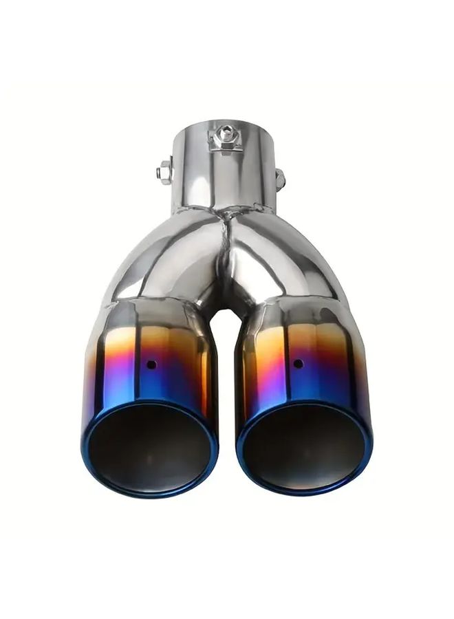 Blue Universal 2 5 Inch Inlet Dual Exhaust Tail Pipe Stainless Steel Muffler Tip - Image 4