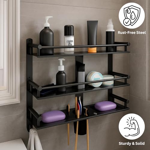 Well Set Multipurpose 3 Layer Bathroom Rack | Double Soap Dish | Tumbler Holder | Tooth Brush Holder | Bathroom Accessories - Image 4