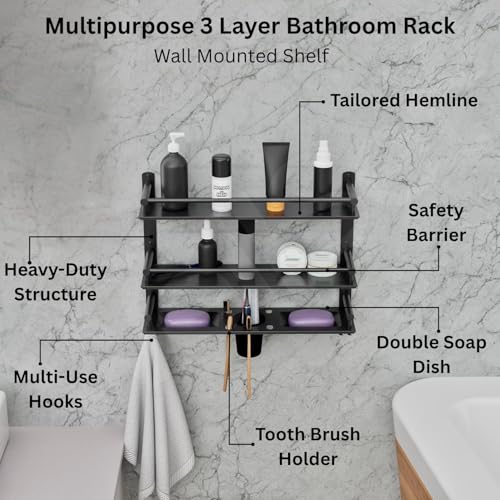 Well Set Multipurpose 3 Layer Bathroom Rack | Double Soap Dish | Tumbler Holder | Tooth Brush Holder | Bathroom Accessories - Image 2