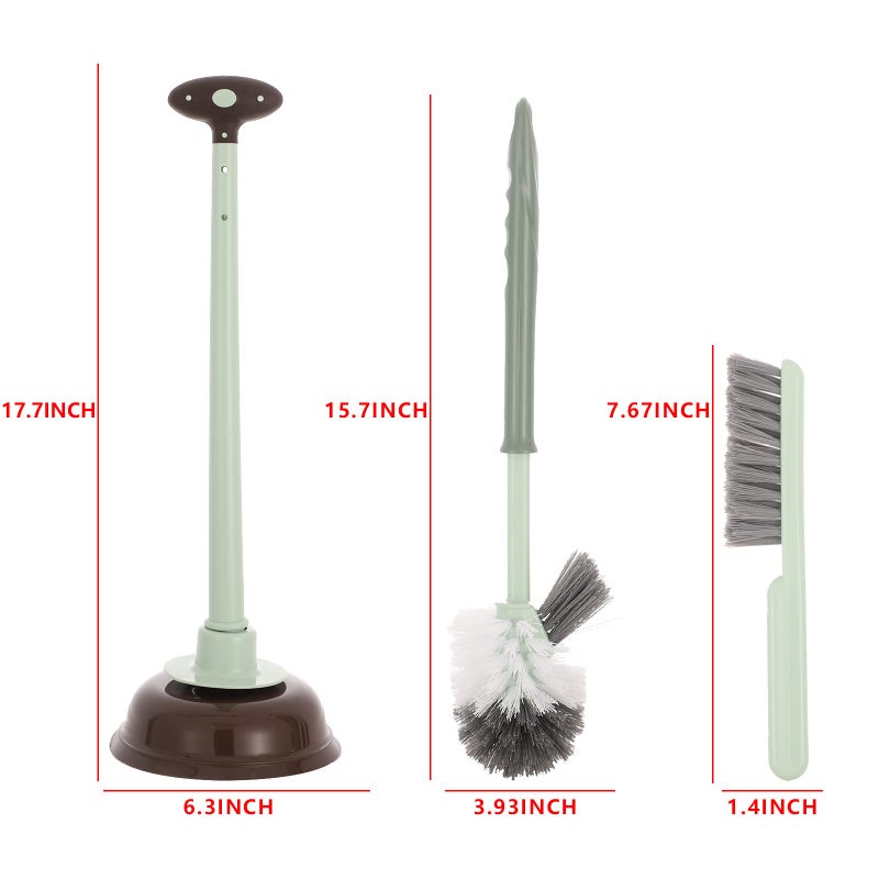 Cq acrylic Toilet Brush and Plunger Set,Green 3 in 1 Bathroom Scrubber Plunger and Angled Toilet Bowl Brush & Scrubber Combo with Holder and Rim Cleaner for Camper,Rv,Apartment,New Home,Set of 1 - Image 1