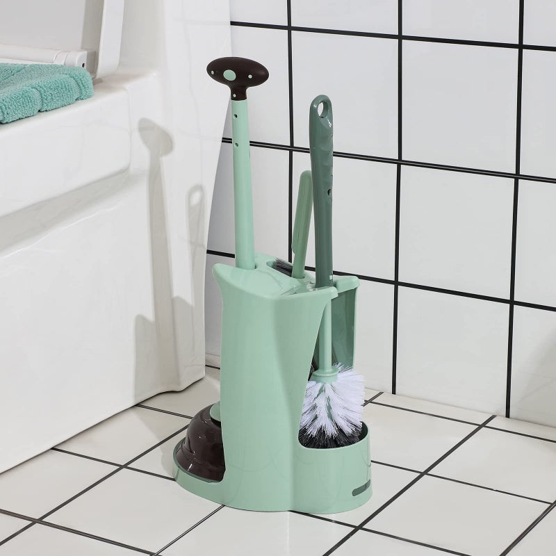 Cq acrylic Toilet Brush and Plunger Set,Green 3 in 1 Bathroom Scrubber Plunger and Angled Toilet Bowl Brush & Scrubber Combo with Holder and Rim Cleaner for Camper,Rv,Apartment,New Home,Set of 1 - Image 2