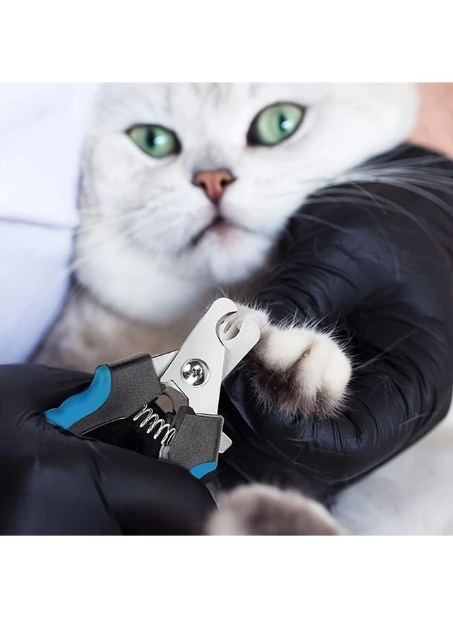 مقص أظافر الحيوانات الأليفة من الفولاذ المقاوم للصدأ الأزرق مع واقي من التناثر لتقليم وتلميع أظافر الكلاب والقطط - Image 4