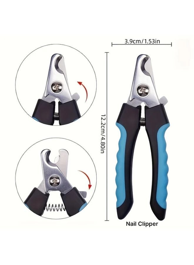 مقص أظافر الحيوانات الأليفة من الفولاذ المقاوم للصدأ الأزرق مع واقي من التناثر لتقليم وتلميع أظافر الكلاب والقطط - Image 3