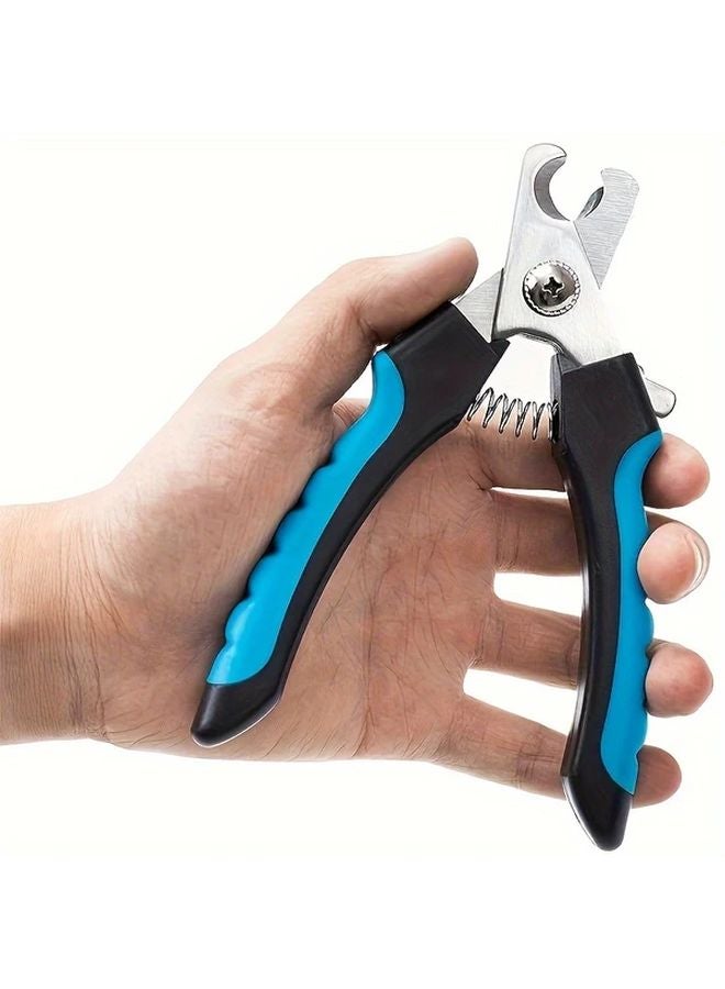 مقص أظافر الحيوانات الأليفة من الفولاذ المقاوم للصدأ الأزرق مع واقي من التناثر لتقليم وتلميع أظافر الكلاب والقطط - Image 2