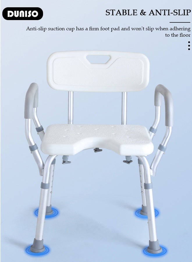 DUNISO Folding Bathroom Shower Chair Height Adjustable Foldable Shower Stool Bath Stools Shower Bench Shower Seat with Legs Backrest Armrests Anti-slip Feet for Elderly Seniors Disabled - Image 5