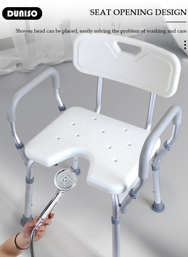 DUNISO Folding Bathroom Shower Chair Height Adjustable Foldable Shower Stool Bath Stools Shower Bench Shower Seat with Legs Backrest Armrests Anti-slip Feet for Elderly Seniors Disabled - Image 3
