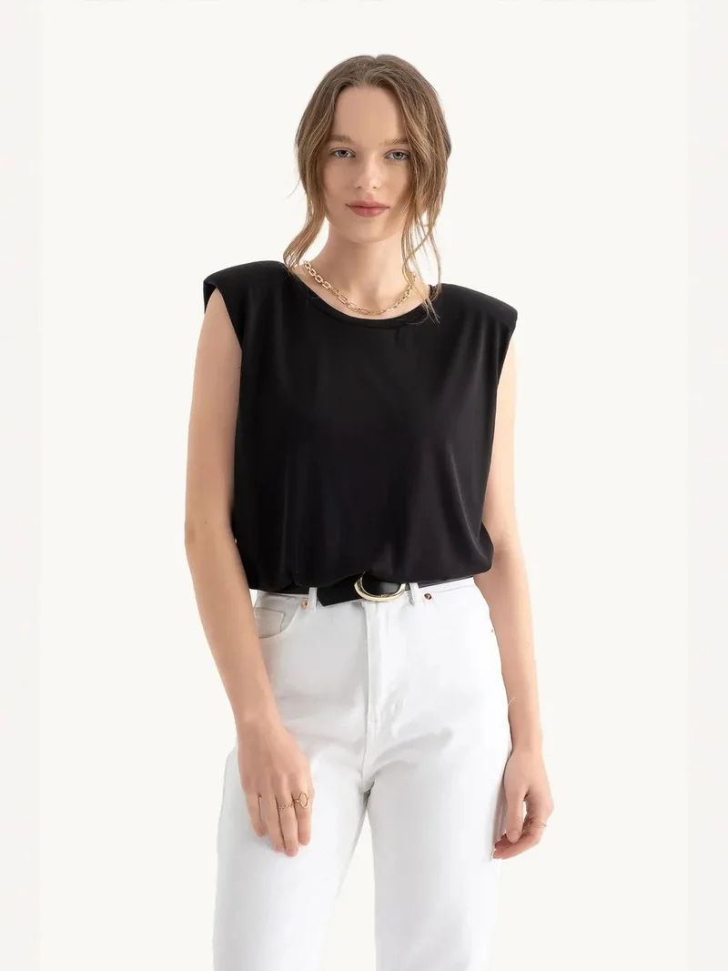 HICCUP Round Neck Raw Edge Sleeveless Tank Top