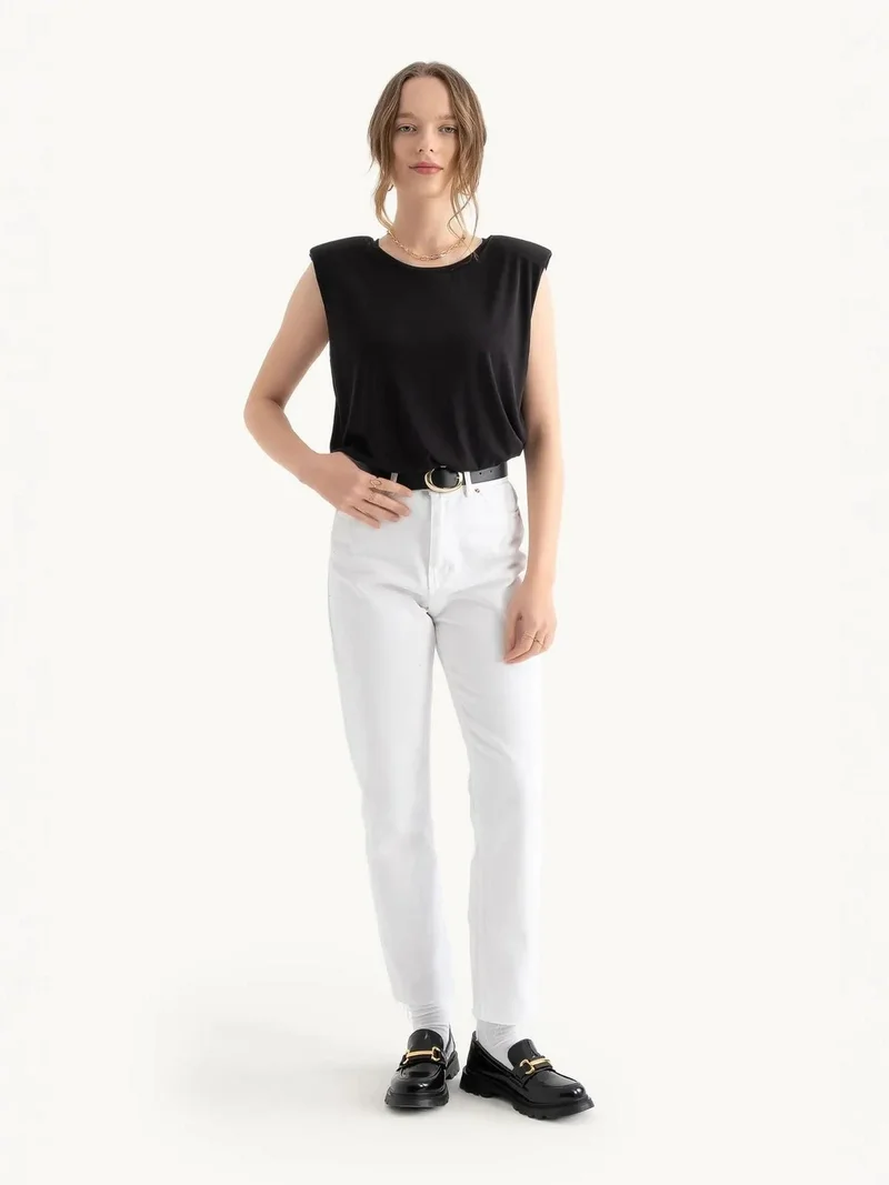 HICCUP Round Neck Raw Edge Sleeveless Tank Top