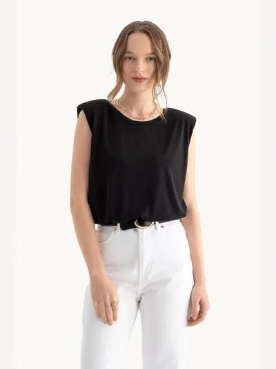HICCUP Round Neck Raw Edge Sleeveless Tank Top