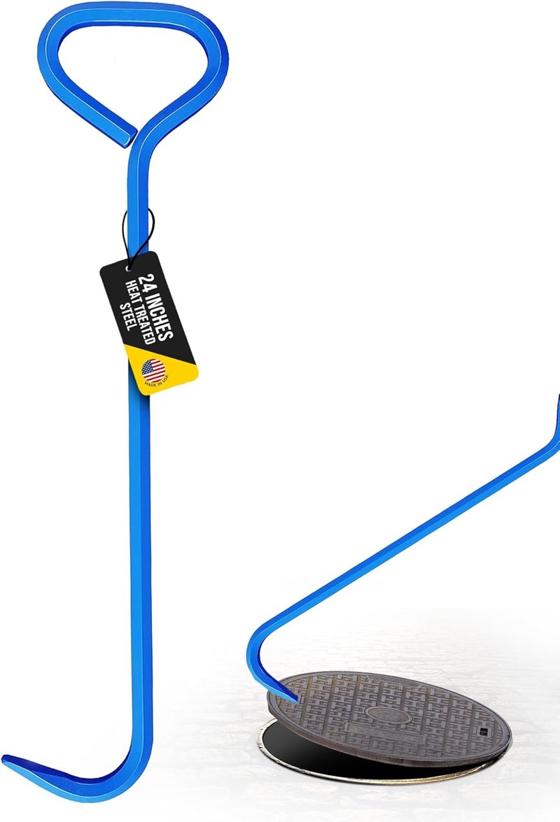 T & T Tools T&T Tools 24-Inch Manhole Cover Hook Tool, 5/8" Hex Alloy Steel Single Hook, Heavy Duty Lifting Manhole Covers, Septic Tank Risers, Grates, Storm Drains, Pallet Pulling, Bright Blue Finish, 1 Pack - Image 1