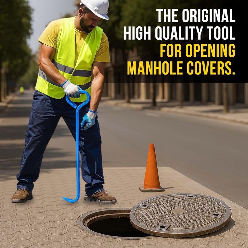 T & T Tools T&T Tools 24-Inch Manhole Cover Hook Tool, 5/8" Hex Alloy Steel Single Hook, Heavy Duty Lifting Manhole Covers, Septic Tank Risers, Grates, Storm Drains, Pallet Pulling, Bright Blue Finish, 1 Pack - Image 5