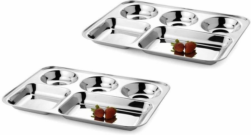 Nirvika Stainless Steel Partition Plate 5 in1 / Bhojan Thali/Dinner Plate Set of 2 - Image 1