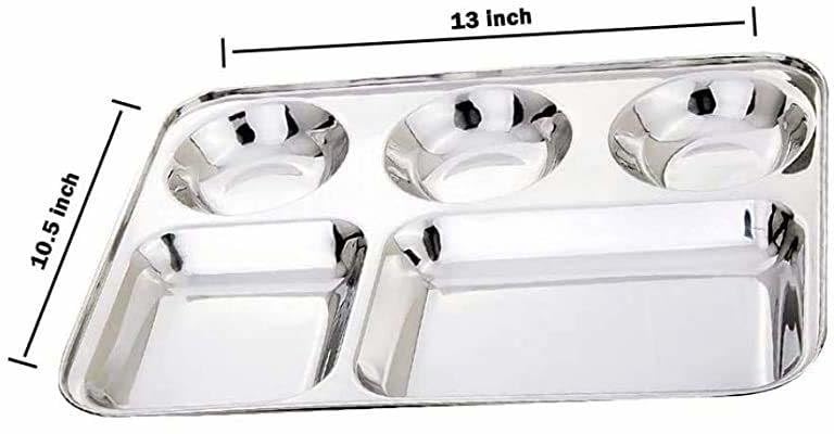 Nirvika Stainless Steel Partition Plate 5 in1 / Bhojan Thali/Dinner Plate Set of 2 - Image 2