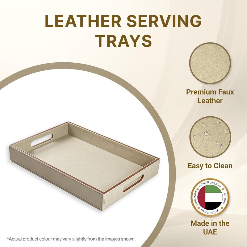 LEART Leather Serving Tray – Serving Tray with Handles | Home, Office, Restaurant | Appetizer, Food, Snack Serving Platter | Trays Serving Set (Camel) - Image 3