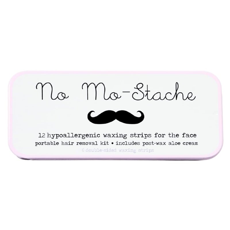 No mo-stache شرائح الشمع لإزالة الشعر، 12 قطعة - مضادة للحساسية لجميع أنواع البشرة - إزالة شعر الوجه للنساء - شرائح شمع صديقة للسفر للشفتين، الحواجب، الذقن، الوجه + كريم الألوة بعد الشمع