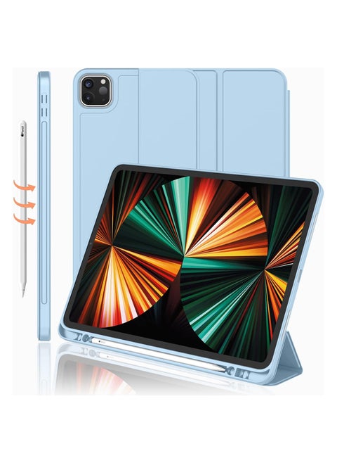 Apple Smart Folio Flip Full Cover Tablet Case with Pencil Holder and Auto Wake/Sleep function for Apple iPad Pro 12.9 (2022,2021,2020 12.9 Inch) – Sky Blue