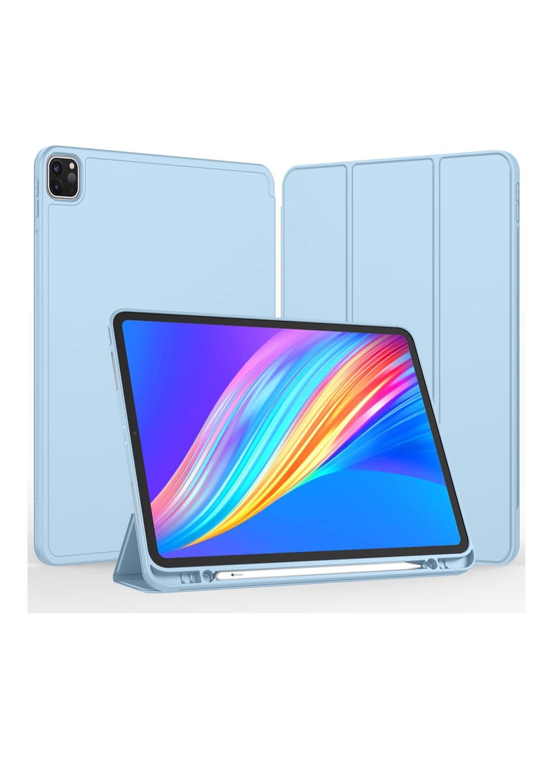 Apple Smart Folio Flip Full Cover Tablet Case with Pencil Holder and Auto Wake/Sleep function for Apple iPad Pro 12.9 (2022,2021,2020 12.9 Inch) – Sky Blue