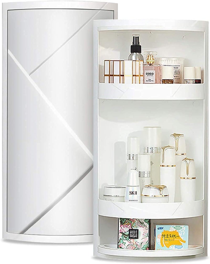 Tray Corner Shelf, 3-Shelf Rotatable Storage Rack, Scandinavian Style, White, Plastic, 22cm x 60cm (8.66in x 23.62in), Bathroom, Kitchen, Living Room, Bedroom