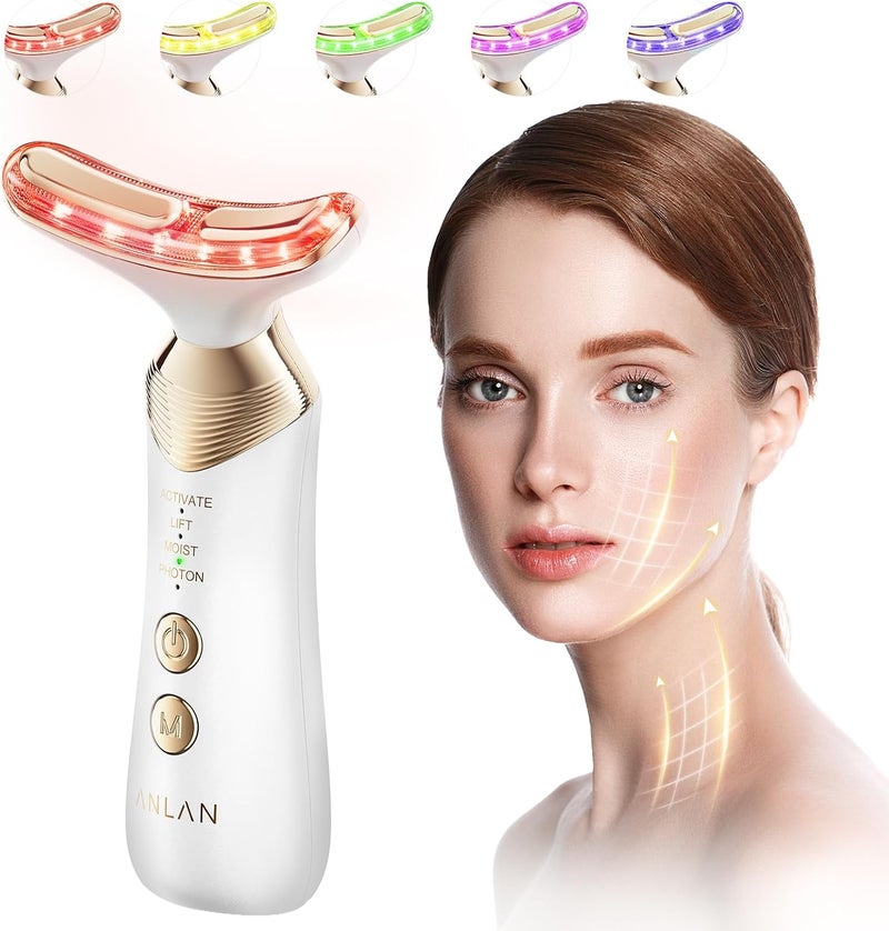 5 in 1 Led Facial Sculptor ANLAN 24K Gold Face Massager with Red Light TherapyEMS Face Lifting Device Anti Aging with 5 Colors 4 Modes 423C for NeckJawCheekDouble Chin Reducer for Toning Firm
