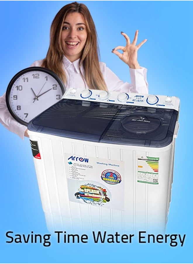 Arrow - 7KG Twin Tub Semi-Automatic Washing Machine, 400 Watt, 7 KG Wash Capacity, 5.5 KG Spin Capacity, Light Grey Color, 15 Wash Timer, 5 Spin Timer | Model Name: RO-08TTB - Image 1