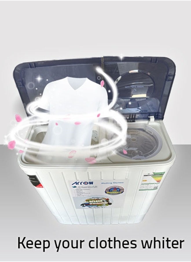 Arrow - 7KG Twin Tub Semi-Automatic Washing Machine, 400 Watt, 7 KG Wash Capacity, 5.5 KG Spin Capacity, Light Grey Color, 15 Wash Timer, 5 Spin Timer | Model Name: RO-08TTB - Image 1