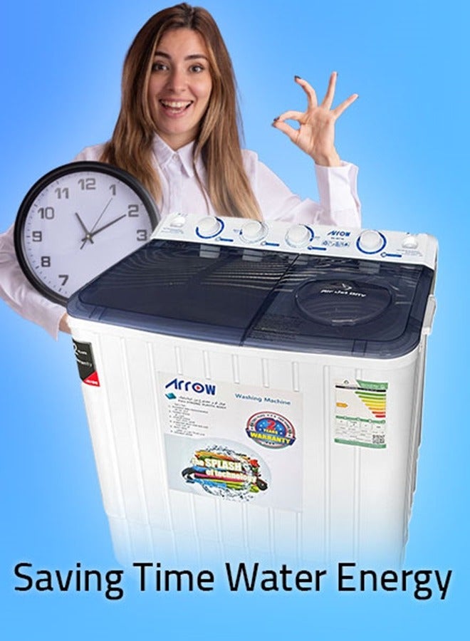 Arrow 7KG Twin Tub Semi-Automatic Washing Machine, 400 Watt, 7 KG Wash Capacity, 5.5 KG Spin Capacity, Light Grey Color, 15 Wash Timer, 5 Spin Timer - Model Name: RO-08TTB - Image 5