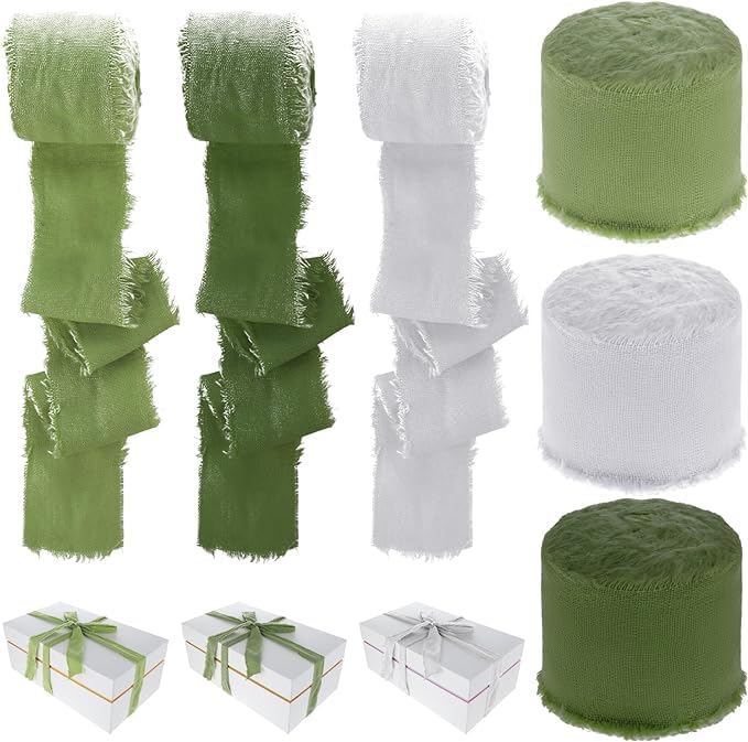 SILVERBILL Cotton Linen Ribbon Handmade Cloth Fabric Ribbon 15 Inch3 Meter7 Colors Rolls for Gift Wrapping Wedding Invitations Bridal Bouquets DIY CraftsMulti Colors - Image 5
