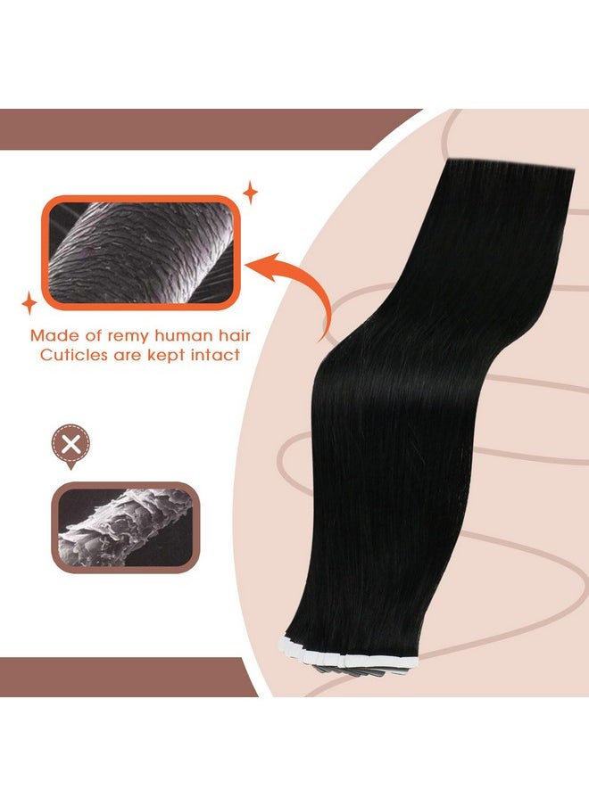 Sunny Hair Tape In Extensions Human Hair Black Tape In Human Hair Extensions Short Tape In Hair Extensions Real Human Hair Black Color 1 12Inch Tape Hair Extensions Black 20Pcs  - Image 2