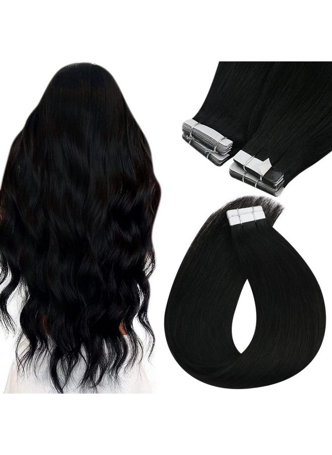 Sunny Hair Tape In Extensions Human Hair Black Tape In Human Hair Extensions Short Tape In Hair Extensions Real Human Hair Black Color 1 12Inch Tape Hair Extensions Black 20Pcs  - Image 1