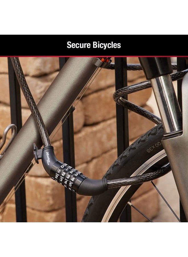 Master Lock Master Lock Black Set Your Own Combination Bike Lock, Metal Cable Lock has a Weather Resistant Vinyl Coating for Outdoor Durability, 5 Feet Long, 8370D  - Image 4
