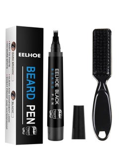EELHOE Mens Waterproof Beard Filling Pen Kit With Brush, Long Lasting Coverage And Natural Looking Black  - Image 1