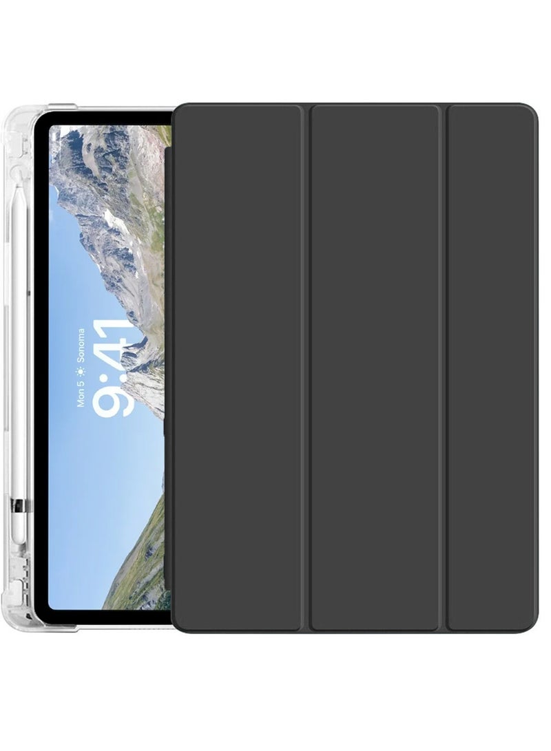 Wtech Premium Smart Flip Awake/Auto Sleep Leather Texture Transparent Silicone With Pen Holder Lens Shield Protector Case Cover For Apple iPad Air 11 5G 2024 (iPad Air 6th Gen M2) 11 Inch Clear/Black - Image 2