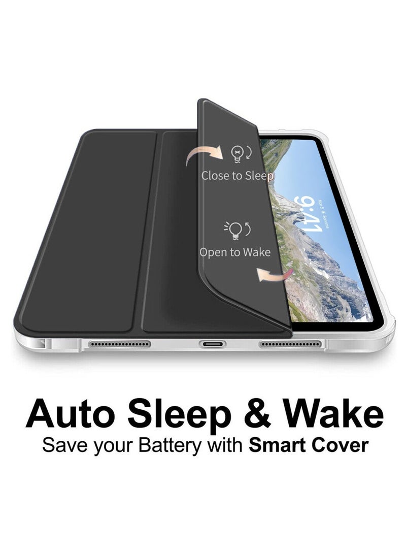 Wtech Premium Smart Flip Awake/Auto Sleep Leather Texture Transparent Silicone With Pen Holder Lens Shield Protector Case Cover For Apple iPad Air 11 5G 2024 (iPad Air 6th Gen M2) 11 Inch Clear/Black - Image 5