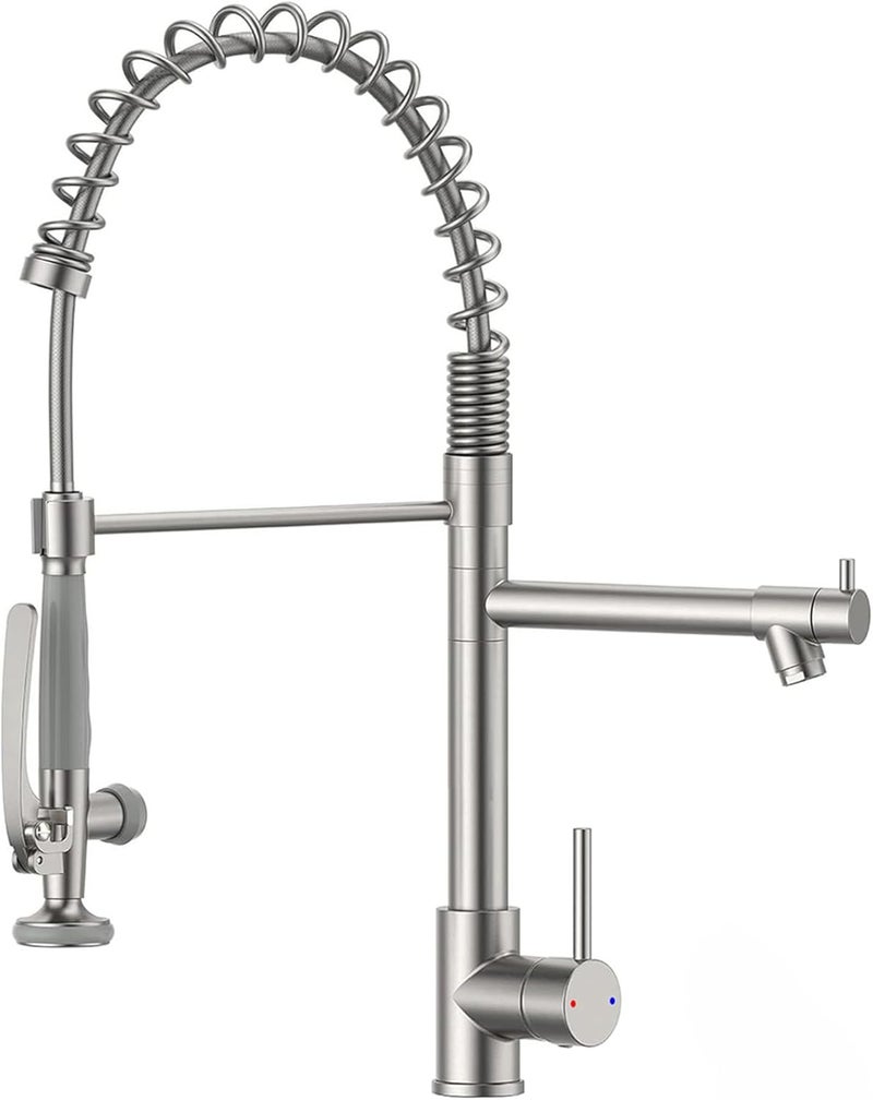 Fapully Commercial Pull Down Kitchen Sink Faucet with Sprayer Brushed Nickel - Image 1