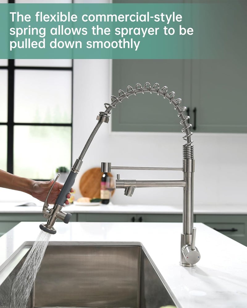 Fapully Commercial Pull Down Kitchen Sink Faucet with Sprayer Brushed Nickel - Image 5