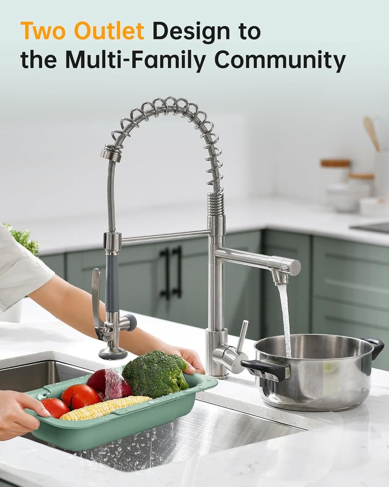 Fapully Commercial Pull Down Kitchen Sink Faucet with Sprayer Brushed Nickel - Image 3