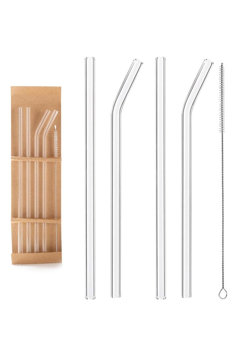 Clear Glass Reusable Straw Set – 5-Piece Set with 4 Drinking Straws and 1 Cleaner, Ideal for Juice, Tea, and Breakfast Drinks