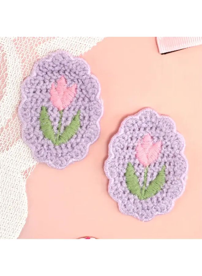 Purple Powder Flower Patches 2pcs For DIY Clothing Bags Hats Crafts Embroidery - Image 1