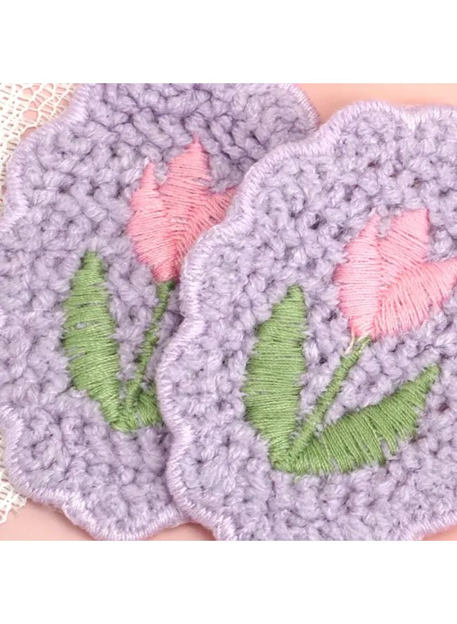 Purple Powder Flower Patches 2pcs For DIY Clothing Bags Hats Crafts Embroidery - Image 5