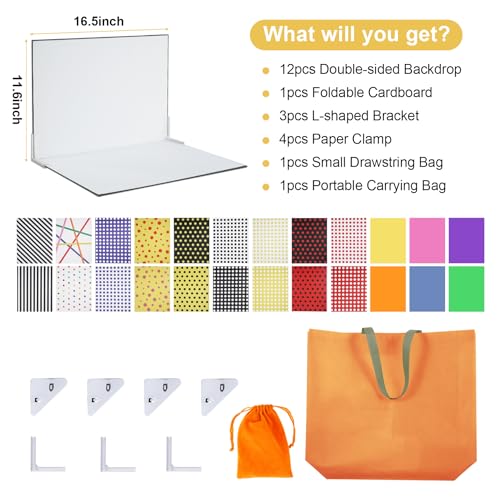 Meking 12Pcs 24Patterns Product Photography Backdrops Kit Small Photo Backdrop Colorful Polka Dot Flat Lay Background for Jewelry, Cosmetics,Crafts and Other Small Product Photography (16.5X11.8inch) - Image 2
