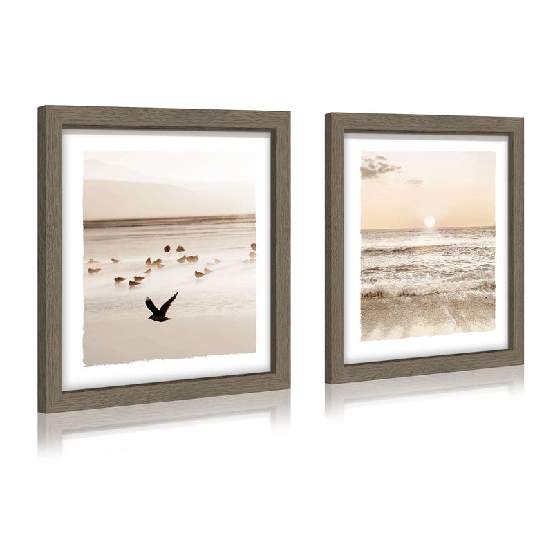 Dream Land Beach Coastal Framed Wall Artï¼šSunset Sunrise Scene Seashore Sea Bird Seascape Picture Artwork Ocean Modern Seaside Landscape Painting Print for Bedroom Living Room Home Office - Image 1