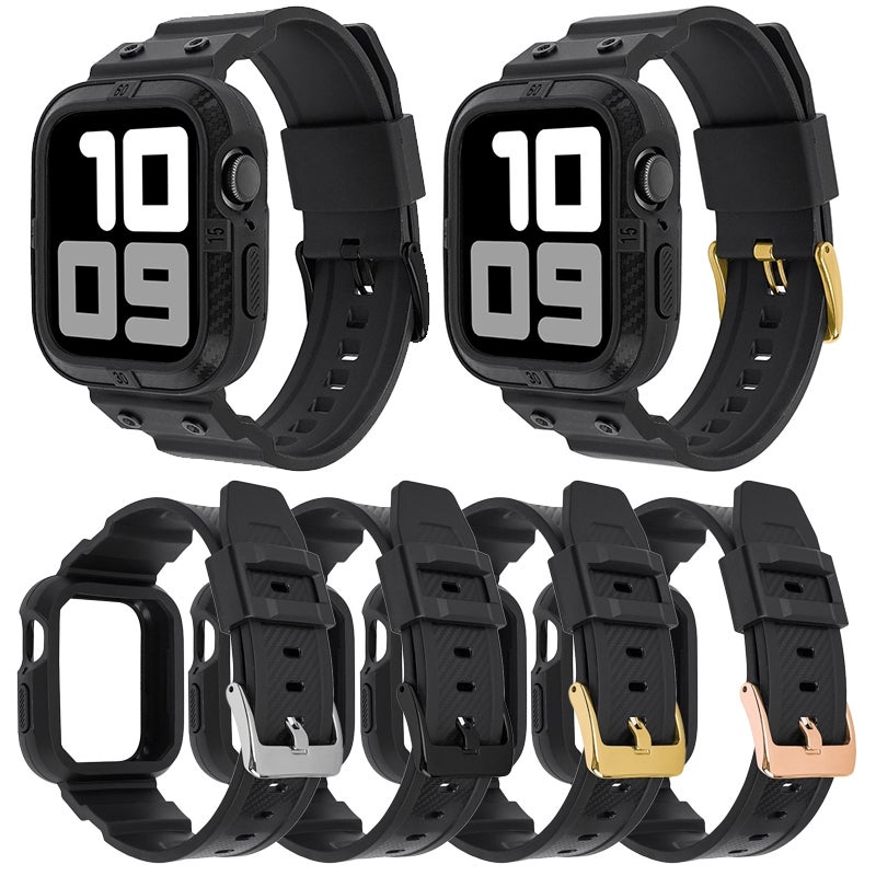 Carbon Fiber Integrated Sport Watch Band For Apple Watch Series 8&7 45mm / SE 2&6&SE&5&4 44mm / 3&2&1 42mm(Rose Gold Buckle)