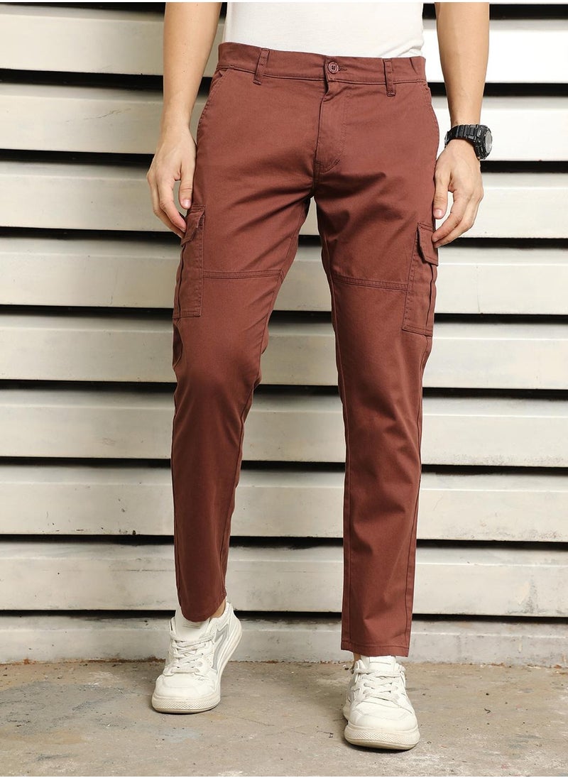 HIGH STAR - Regular Fit Brown Easy Wash Cargo Trousers for Men - Image 1