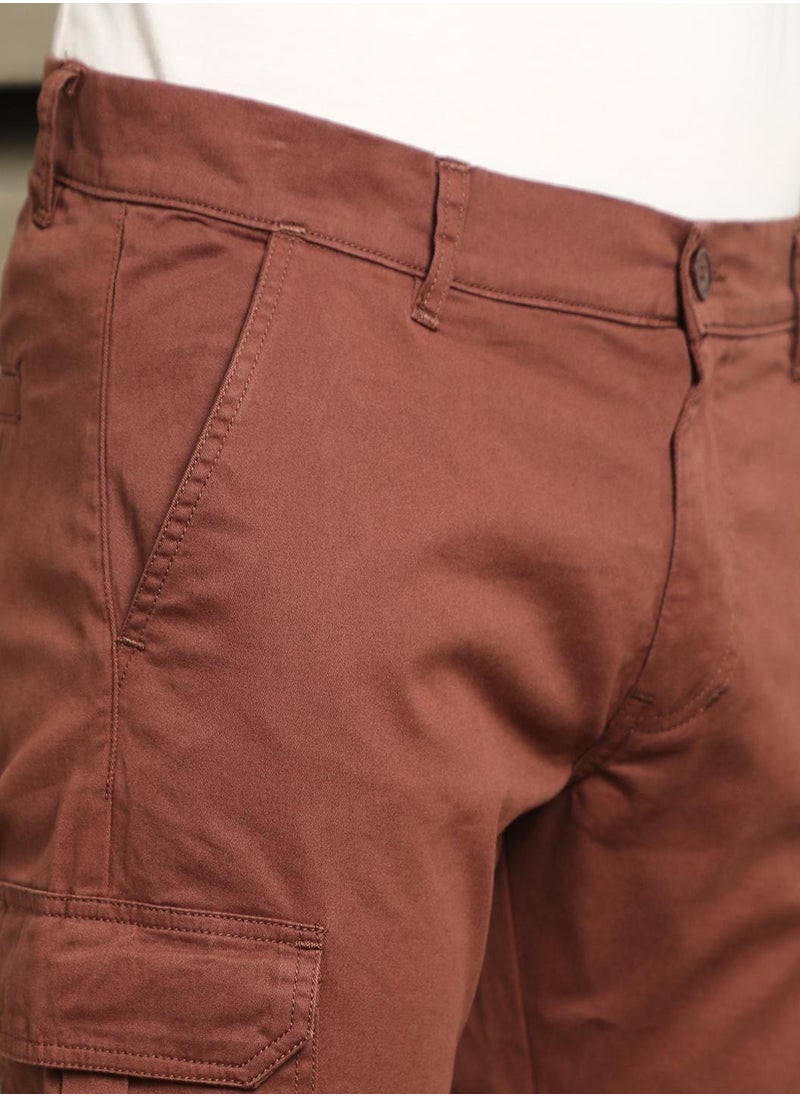 HIGH STAR - Regular Fit Brown Easy Wash Cargo Trousers for Men - Image 1