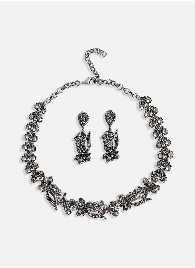 SOHI Crystal Tulip Jewellery Set - Silver-Colour