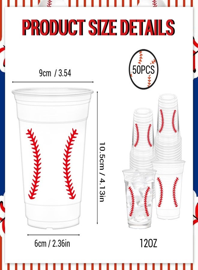 HYMENEX 50Pcs Baseball Cups, 12oz Baseball Plastic Cups for Birthday Home Kitchen Wedding Decorations Game Day Event Sport Theme Party Supplies - Image 3