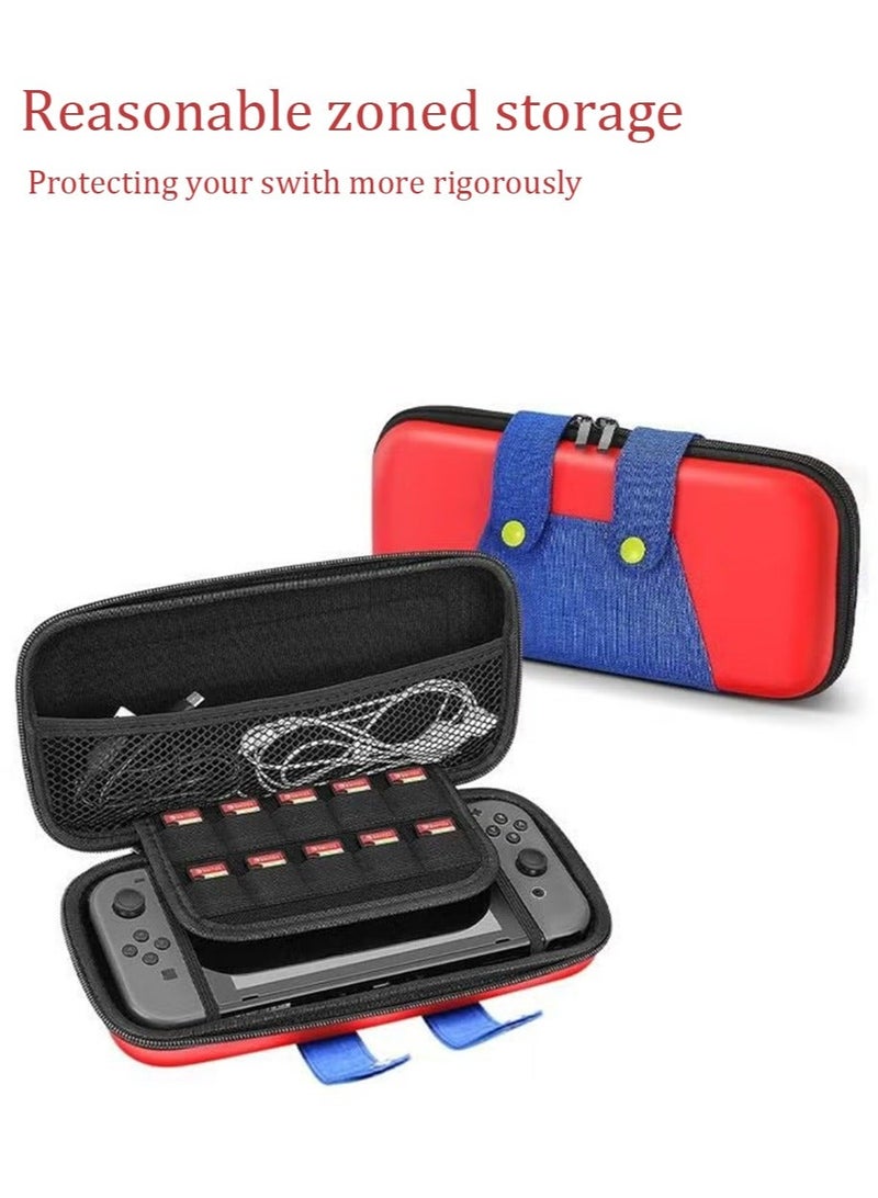 Case Compatible with Nintendo Switch/OLED, Portable Switch Carrying Cover with 10 Game Holders Protective Case Anti-Scratch Travel Carrying Clutch for Mario Fans-Red