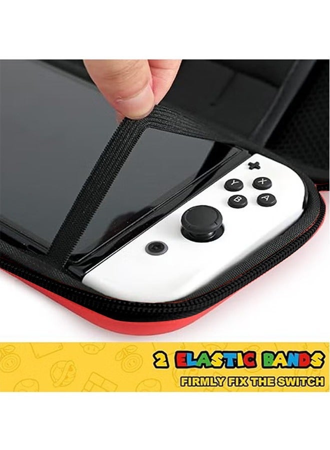 Case Compatible with Nintendo Switch/OLED, Portable Switch Carrying Cover with 10 Game Holders Protective Case Anti-Scratch Travel Carrying Clutch for Mario Fans-Red